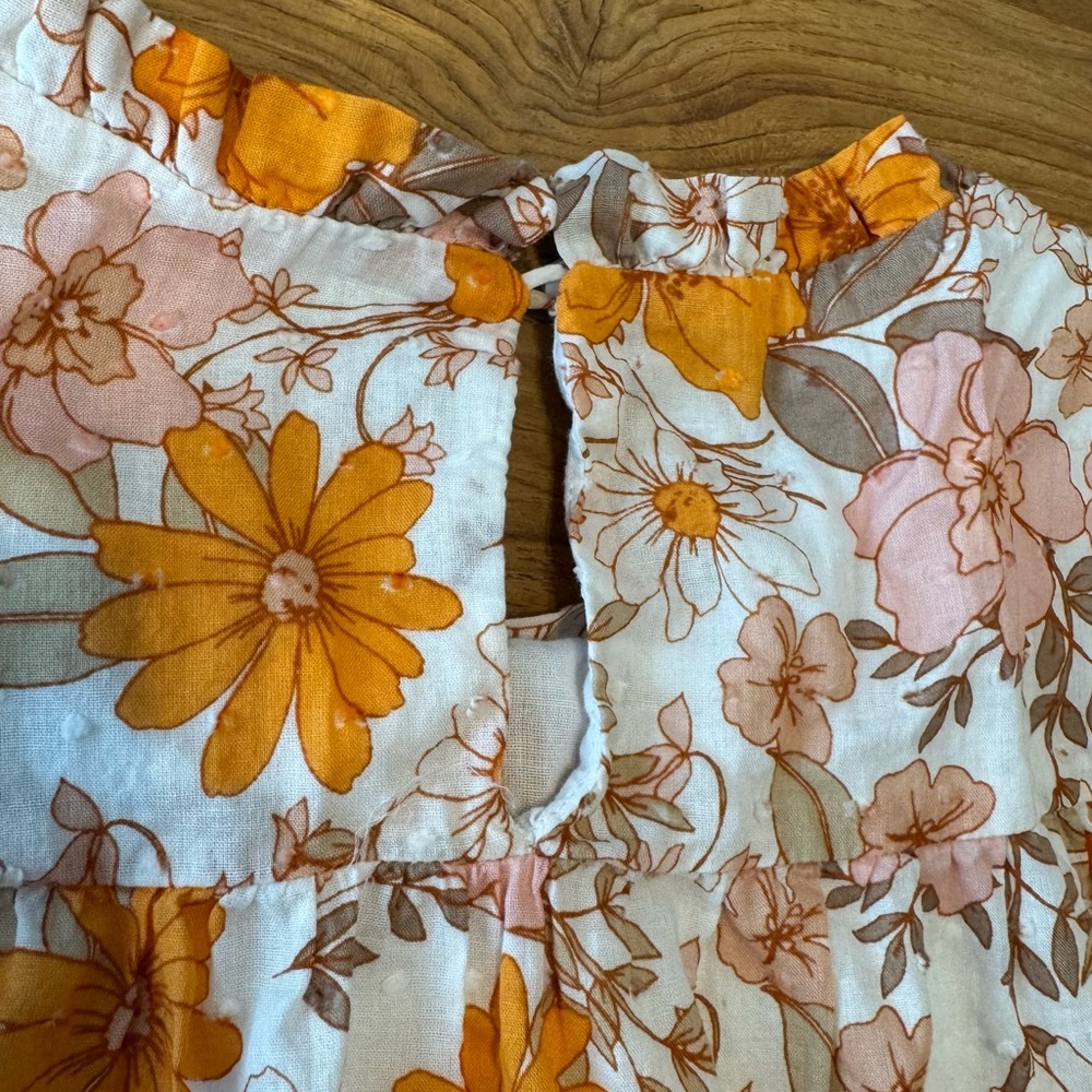 Lush Floral Dress Women’s Small Summer Dress 100% Cotton Orange Pink White - Picture 4 of 10